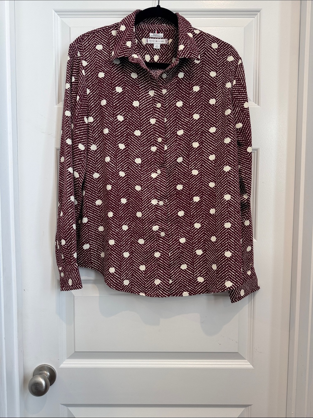 Tommy Hilfiger Burgundy and White Patterned Relaxed Fit Shirt